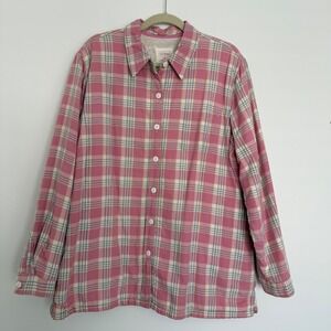 Vintage LL Bean Women's Shacket XL Pink Plaid Fleece Lined FLAWS see Pictures